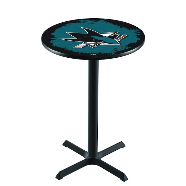 Holland Bar Stool Co 42" Blk Wrinkle San Jose Sharks Pub Table - L211B4228SJSHAR