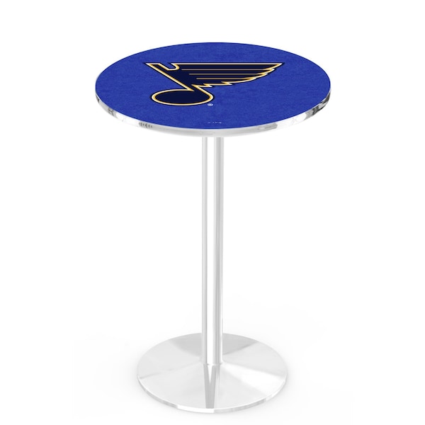 Holland Bar Stool Co 42" Chrome St Louis Blues Pub Table, 36" dia. Top - L214C4236STLBLU