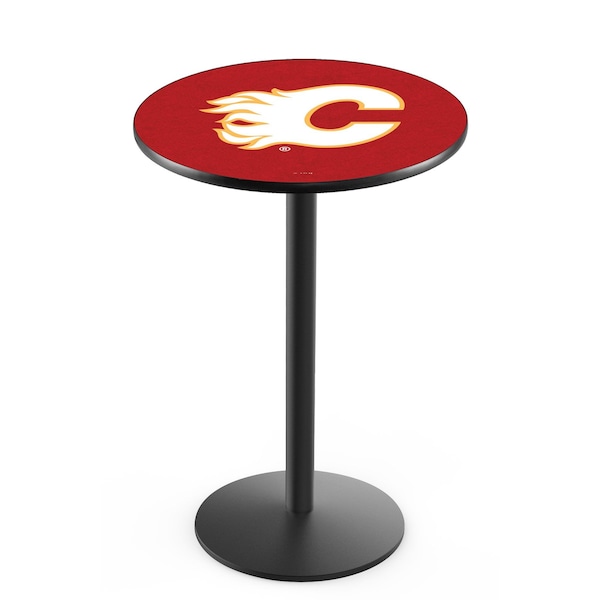 Holland Bar Stool Co 42" Blk Wrinkle Calgary Flames Pub Table, 36" dia. Top - L214B4236CALFLA