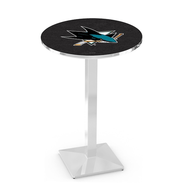 Holland Bar Stool Co 42" Chrome San Jose Sharks Pub Table, 36" dia. Top - L217C4236SJSHAR