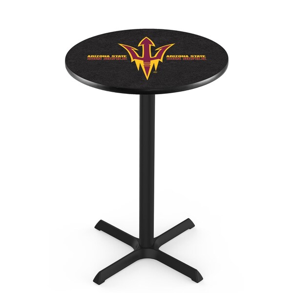 Holland Bar Stool Co 36" Blk Wrinkle Arizona State Pub Table, Pitchfork, 36" dia. Top - L211B3636ARIZST-F