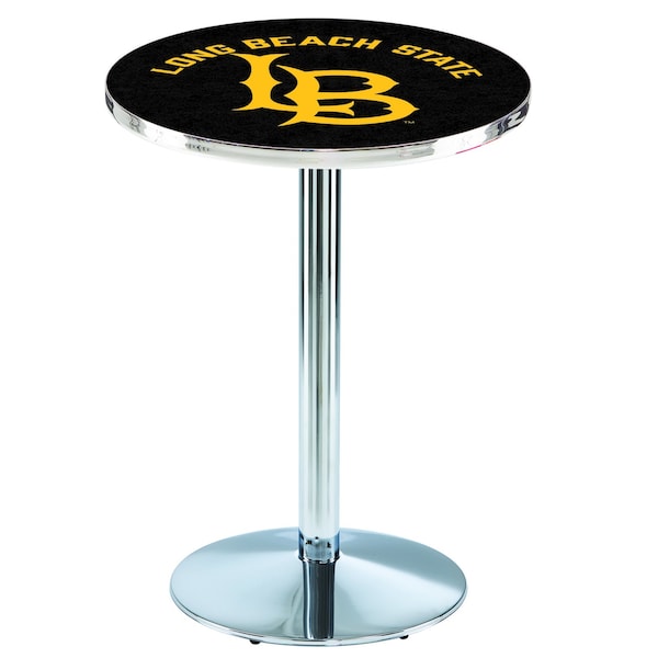 Holland Bar Stool Co 36" Chrome Long Beach State University Pub Table - L214C3628LBSTUN