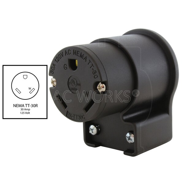 Ac Works 30 Amp 3-Prong RV Travel Trailer NEMA TT-30R Elbow-Style Assembly Replacement Connector - ASETT30R