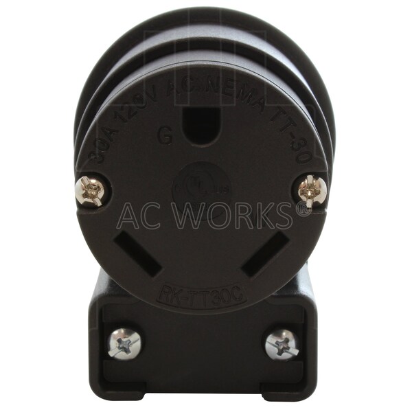 Ac Works 30 Amp 3-Prong RV Travel Trailer NEMA TT-30R Elbow-Style Assembly Replacement Connector - ASETT30R