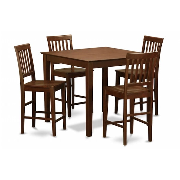 East West Furniture 5 Piece Pub Table Set-Counter Height Table and 4 Kitchen Chairs - VERN5-MAH-W