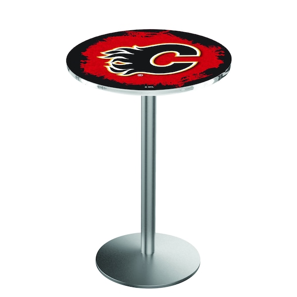 Holland Bar Stool Co 36" Stainless Steel Calgary Flames Pub Table - L214S3628CALFLA