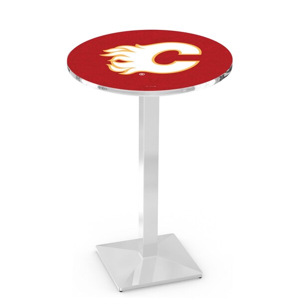 Holland Bar Stool Co 42" Chrome Calgary Flames Pub Table, 36" dia. Top - L217C4236CALFLA