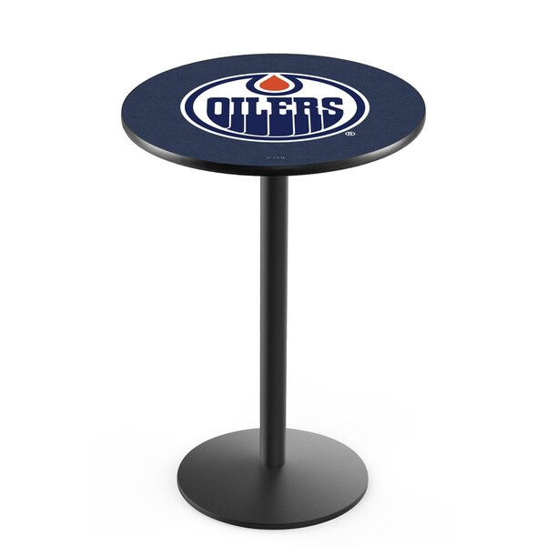 Holland Bar Stool Co 42" Blk Wrinkle Edmonton Oilers Pub Table, 36" dia. Top - L214B4236EDMOIL