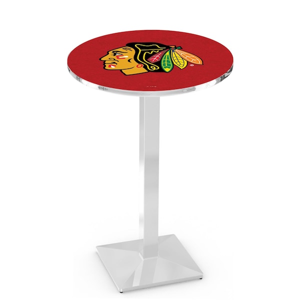 Holland Bar Stool Co 36" Chrome Chicago Blackhawks Pub Table, 36" dia. Top - L217C3636CHIHWK-R