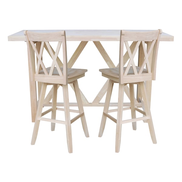 International Concepts Bar Height Table With 2 Double Cross Back Swivel Bar Stools - 30 in. Seat Height - K-7228-42-S203SW-2
