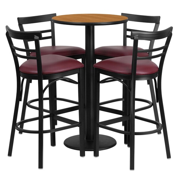 Flash Furniture Round Ntural Bar Table, Rnd Base, Burg Seats, 24", 24" L, 24" W, 42" H, Laminate Top, Wood Grain - RSRB1039-GG