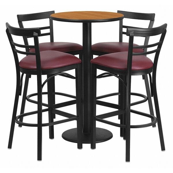 Flash Furniture Round Ntural Bar Table, Rnd Base, Burg Seats, 24", 24" L, 24" W, 42" H, Laminate Top, Wood Grain - RSRB1039-GG