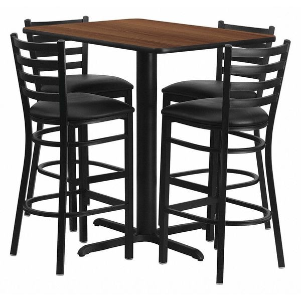 Flash Furniture Rectangle Wal Bar Table, Rectngl w/X-Base, Blk Seats, 42" L, 24" W, 42" H, Laminate Top, Wood Grain - HDBF1020-GG