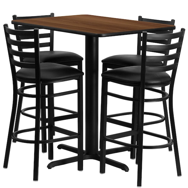 Flash Furniture Rectangle Wal Bar Table, Rectngl w/X-Base, Blk Seats, 42" L, 24" W, 42" H, Laminate Top, Wood Grain - HDBF1020-GG