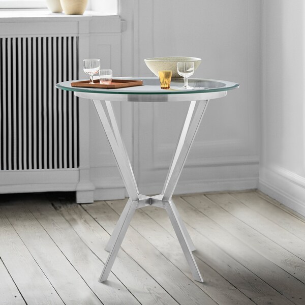 Armen Living Naomi Round Glass and Brushed Stainless Steel Bar Table - LCNMDIGLBS