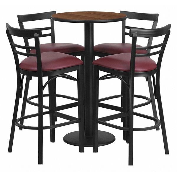 Flash Furniture Round Wlnut Bar Tble, Rnd Base w/Burg Seats, 24", 24" L, 24" W, 42" H, Laminate Top, Wood Grain - RSRB1040-GG