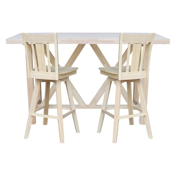 International Concepts Bar Height Table With 2 Spalt Back Swivel Bar Stools - 30 in. Seat Height - K-7228-42-S103SW-2
