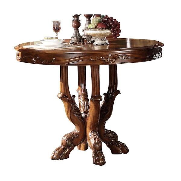 Homeroots 48 x 48 x 36 in. Cherry Oak Wood Poly Resin Counter Height Table - 347005