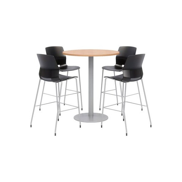 Kfi KFI 42" Round Bistro Table & 4 Barstool Set, Maple Table With Black Stools - OLTFL42RD-B1922-SL-41-10776-4-OL2700BR-