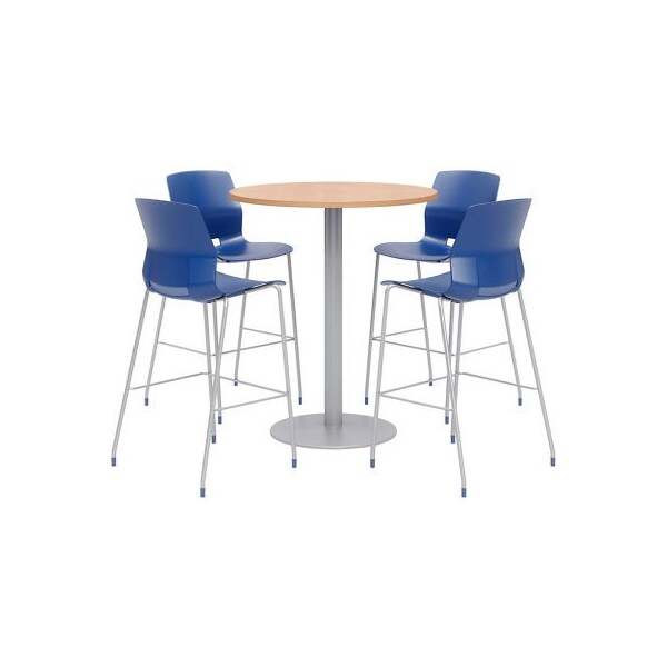 Kfi KFI 42" Round Bistro Table & 4 Barstool Set, Maple Table With Navy Stools - OLTFL42RD-B1922-SL-41-10776-4-OL2700BR-