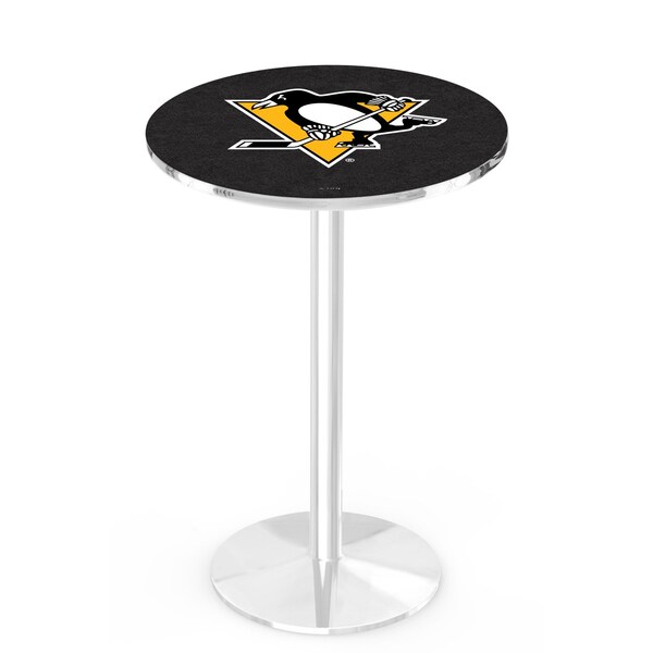 Holland Bar Stool Co 36" Chrome Pittsburgh Penguins Pub Table, 36" dia. Top - L214C3636PITPEN