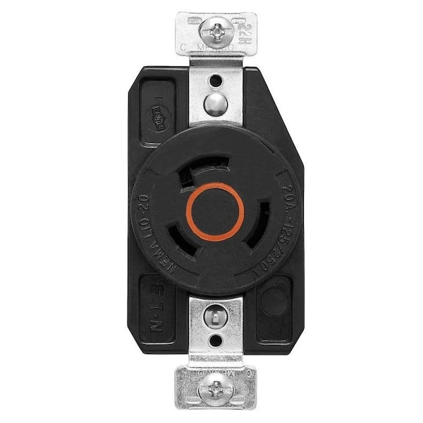 Arrow Hart Locking Single Receptacle, 3 Pole, 125250 VAC, 20 A, Back and Side Wiring, NEMA NEMA L1020 - AHCL1020R