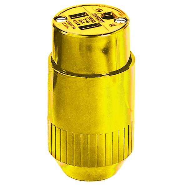 Bryant Straight Blade Device, Female Connector, 15A 125V, 2-Pole 3-Wire Grounding, 5-15R, Yellow - 5269BY