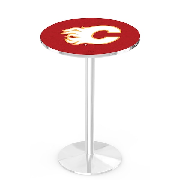Holland Bar Stool Co 36" Chrome Calgary Flames Pub Table, 36" dia. Top - L214C3636CALFLA