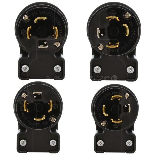 Ac Works NEMA L14-30P 30A 125/250V 4-Prong Elbow Locking Male Plug With UL, C-UL Approval - ASEL1430P