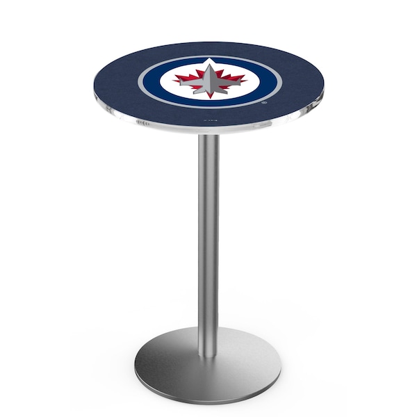 Holland Bar Stool Co 42" Stainless Steel Winnipeg Jets Pub Table, 36" dia. Top - L214S4236WINJET