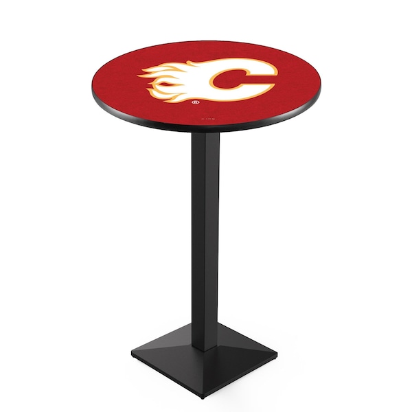 Holland Bar Stool Co 36" Blk Wrinkle Calgary Flames Pub Table, 36" dia. Top - L217B3636CALFLA
