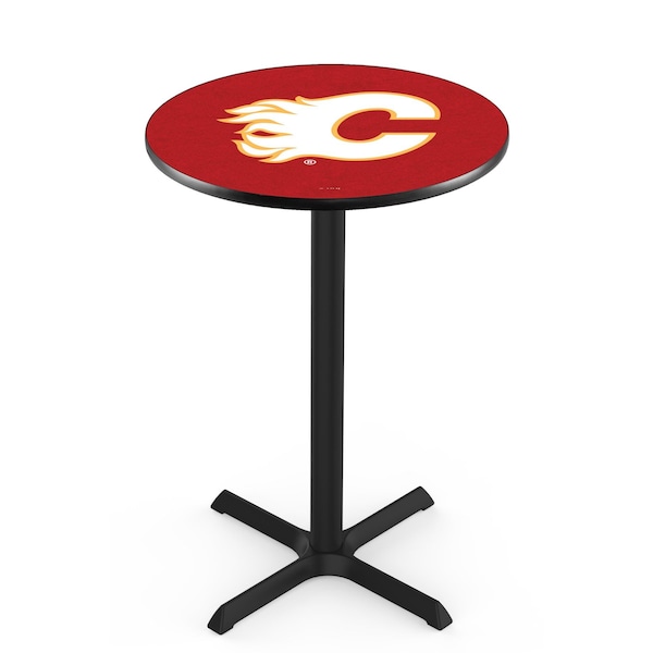 Holland Bar Stool Co 36" Blk Wrinkle Calgary Flames Pub Table, 36" dia. Top - L211B3636CALFLA