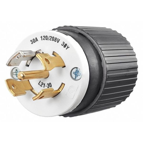 Zoro Select 30A Locking Plug 4P 5W 120/208VAC L21-30P BK/WT - 72130NP