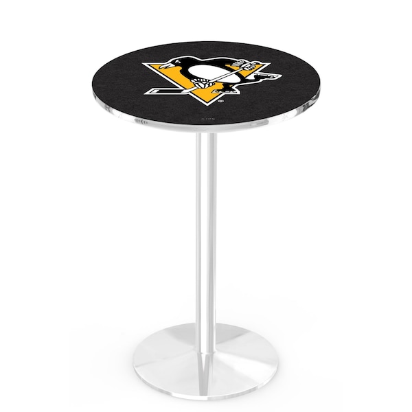 Holland Bar Stool Co 42" Chrome Pittsburgh Penguins Pub Table, 36" dia. Top - L214C4236PITPEN