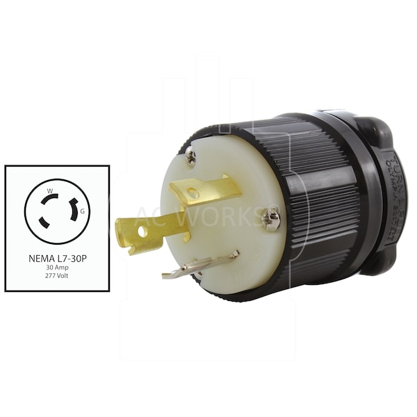 Ac Works NEMA L7-30P 30A 277V 3-Prong Locking Male Plug with UL, C-UL Approval in Black - ASL730P-BK