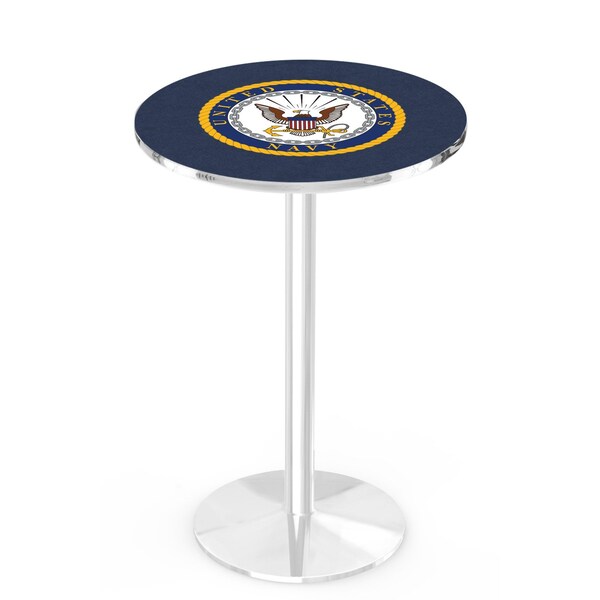 Holland Bar Stool Co 42" Chrome U.S. Navy Pub Table, 36" dia. Top - L214C4236NAVY