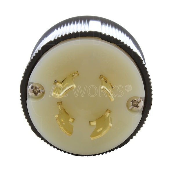 Ac Works NEMA L16-20P 3-Phase 20A 480V 4-Prong Locking Male Plug with UL, C-UL Approval in Black - ASL1620P-BK