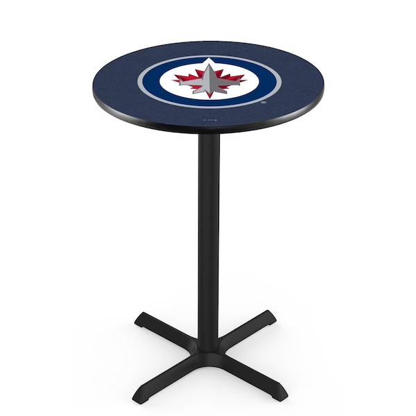 Holland Bar Stool Co 42" Blk Wrinkle Winnipeg Jets Pub Table, 36" dia. Top - L211B4236WINJET