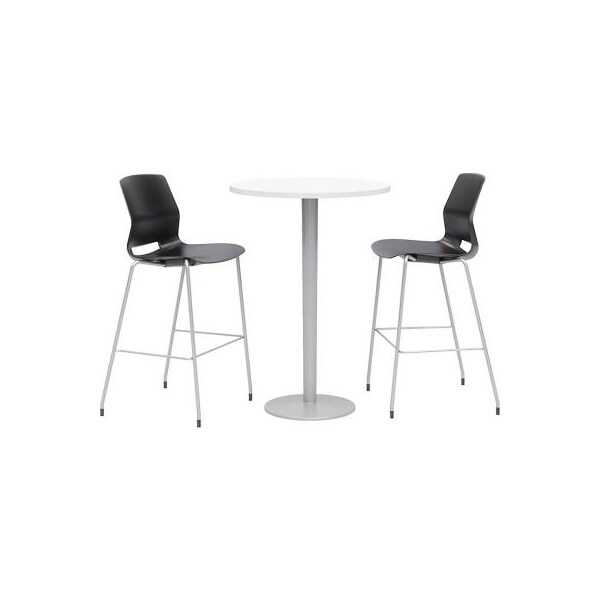 Kfi KFI 20-1/2" Round Bistro Table & 2 Barstool Set, White Table With Black Stools - OLTFL30RD-B1922-SL-41-D354-2-OL2700BR-P
