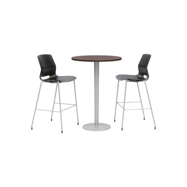 Kfi KFI 20-1/2" Round Bistro Table & 2 Barstool Set, Espresso Table With Black Stools - OLTFL30RD-B1922-SL-41-7933K-2-OL2700BR-