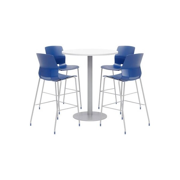Kfi KFI 42" Round Bistro Table & 4 Barstool Set, White Table With Navy Stools - OLTFL42RD-B1922-SL-41-D354-4-OL2700BR-P