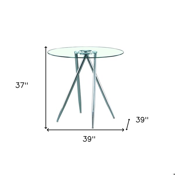 Homeroots Metal Legs Bar Table with Round Tempered Glass Top, Chrome - 383891