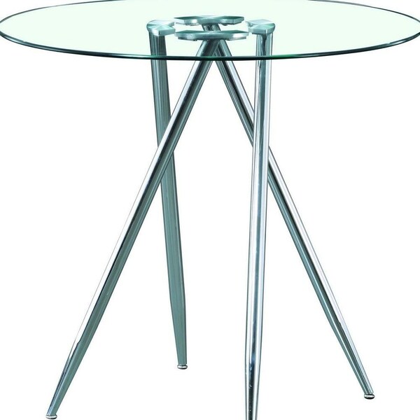 Homeroots Metal Legs Bar Table with Round Tempered Glass Top, Chrome - 383891