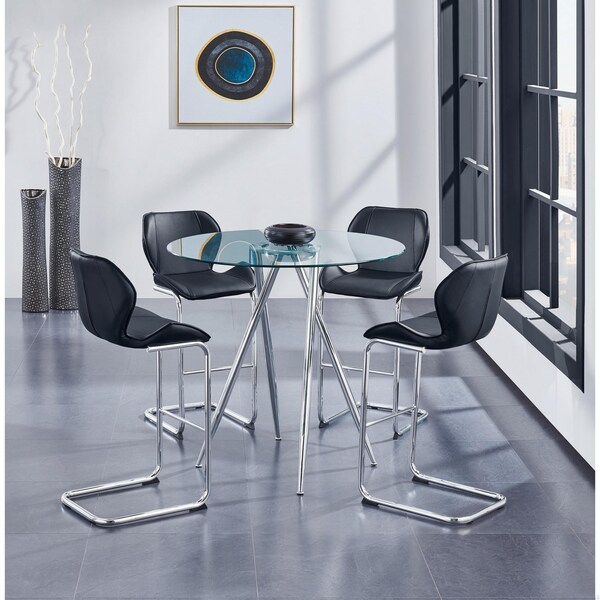 Homeroots Metal Legs Bar Table with Round Tempered Glass Top, Chrome - 383891