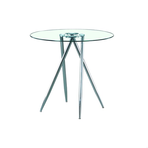 Homeroots Metal Legs Bar Table with Round Tempered Glass Top, Chrome - 383891