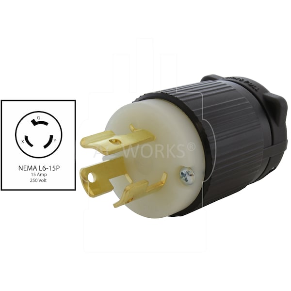 Ac Works NEMA L6-15P 15A 250V 3-Prong Locking Male Plug with UL, C-UL Approval - ASL615P