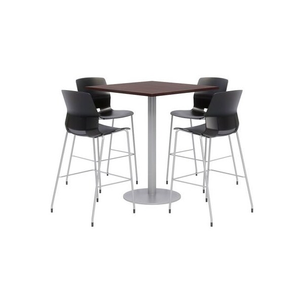 Kfi KFI 42" Square Bistro Table & 4 Barstool Set, Espresso Table With Black Stools - OLTFL42SQ-B1922-SL-41-7933K-4-OL2700BR-