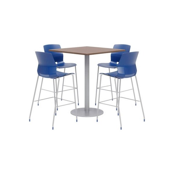 Kfi KFI 36" Square Bistro Table & 4 Barstool Set, Teak Table With Navy Stools - OLTFL36SQ-B1922-SL-41-7960K-4-OL2700BR-