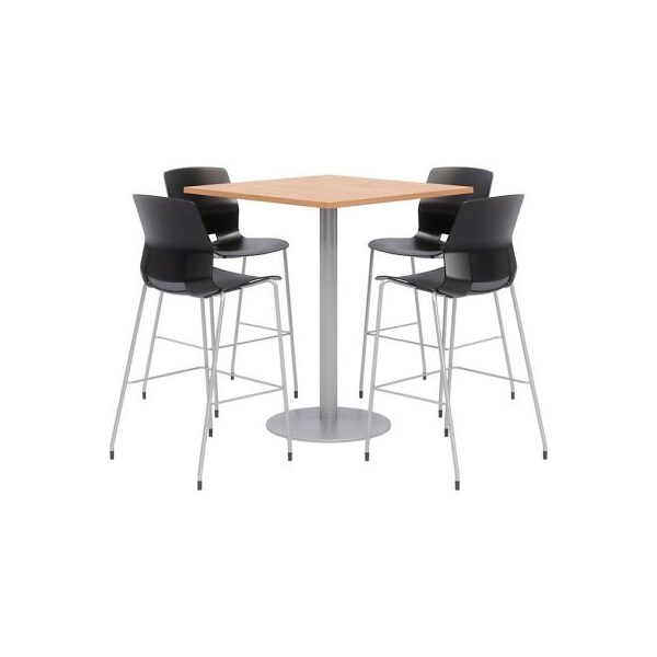Kfi KFI 36" Square Bistro Table & 4 Barstool Set, Maple Table With Black Stools - OLTFL36SQ-B1922-SL-41-10776-4-OL2700BR-