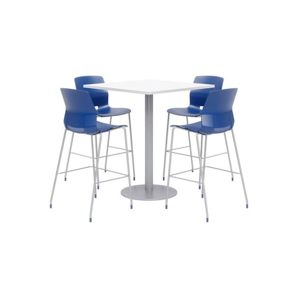 Kfi KFI 36" Square Bistro Table & 4 Barstool Set, White Table With Navy Stools - OLTFL36SQ-B1922-SL-41-D354-4-OL2700BR-P